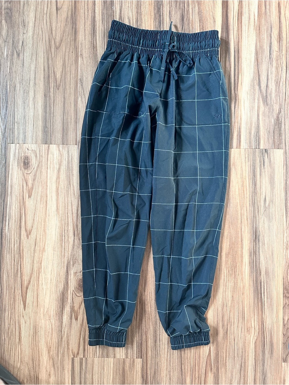 Albion Black Windowpane Jogger Pants with White Grid